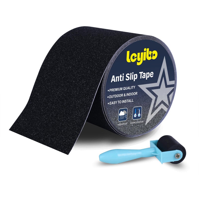 Leyibo Anti Slip Tape with Roller  5 Inch x 35 Ft Grip Tape for Stairs Outdoor/Indoor  Waterproof Non Skid Roll for Stair Treads Non Slip  High Traction Friction Abrasive Adhesive Stair Steps - Black - Image 1
